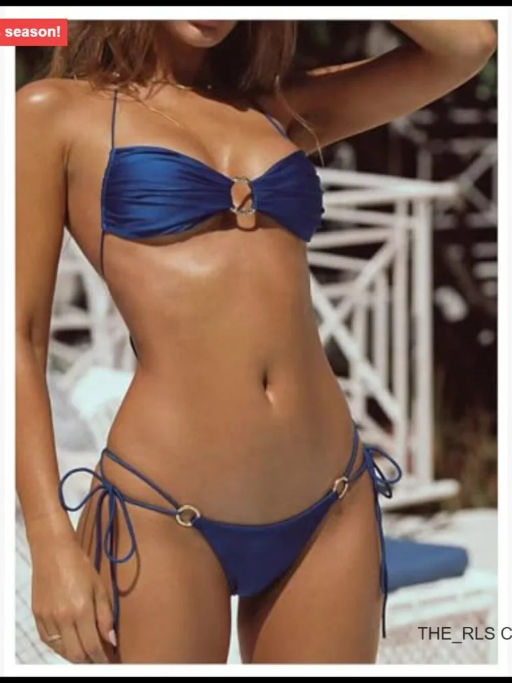 Halter Ring Linked Tie Side Bikini Set Two Piece Swimsuit